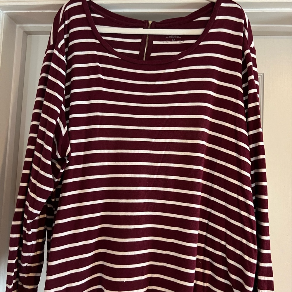 Striped Maroon and White Women's Top